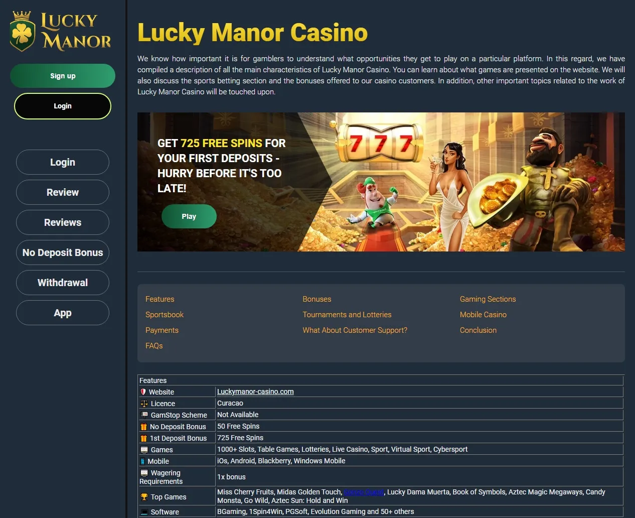 Lucky Manor Casino No Deposit Bonus